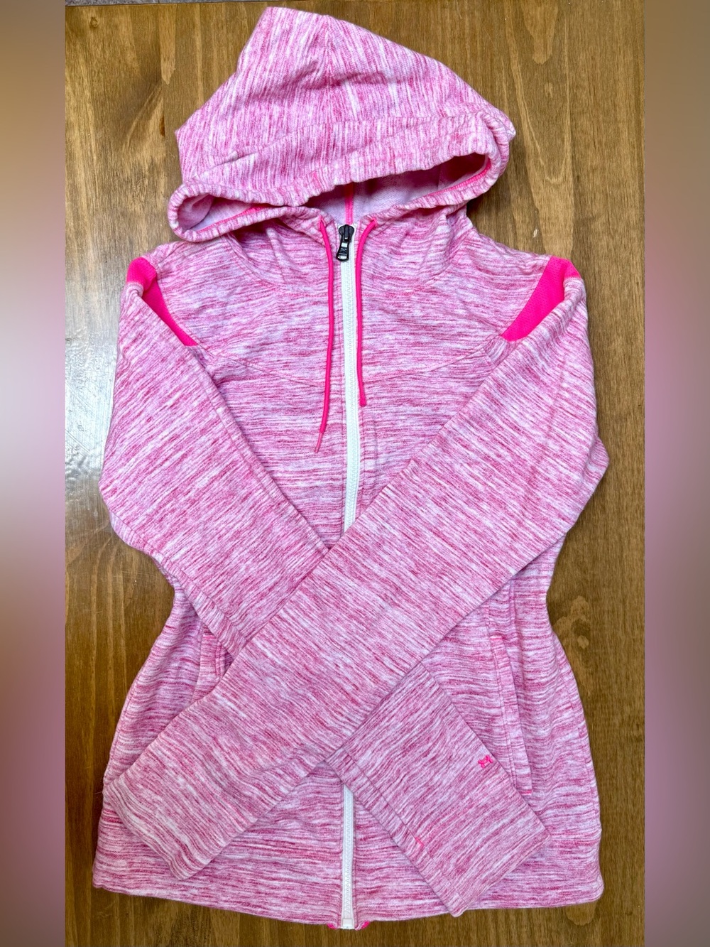 Under Armour Pink Heathered Hoodie with Bright Pink Trim Size Small
